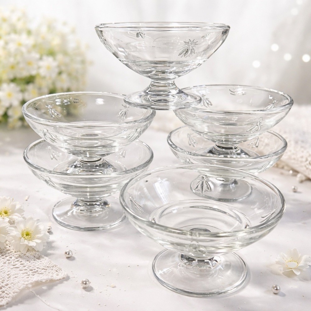 La‎ Rochere Napoleon Bee Clear Glass Footed Dessert Bowls Sherbet Elegant Set/6